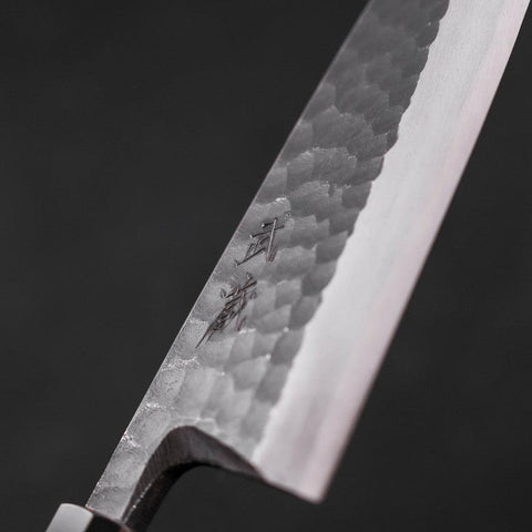 Deba White Steel #2 Kurouchi Tsuchime Manche en Buffle et Bois de Teck 180mm-[Musashi]-[Couteaux de cuisine japonais]