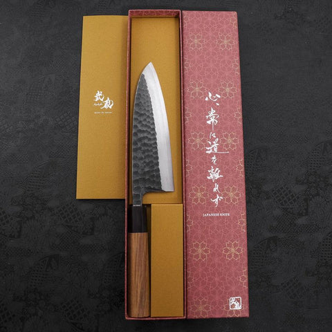 Deba White Steel #2 Kurouchi Tsuchime Manche en Buffle et Bois de Teck 180mm-[Musashi]-[Couteaux de cuisine japonais]
