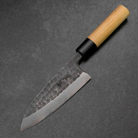 Deba White Steel #2 Kurouchi Tsuchime Manche en Cerisier 150mm-[Musashi]-[Couteaux de cuisine japonais]