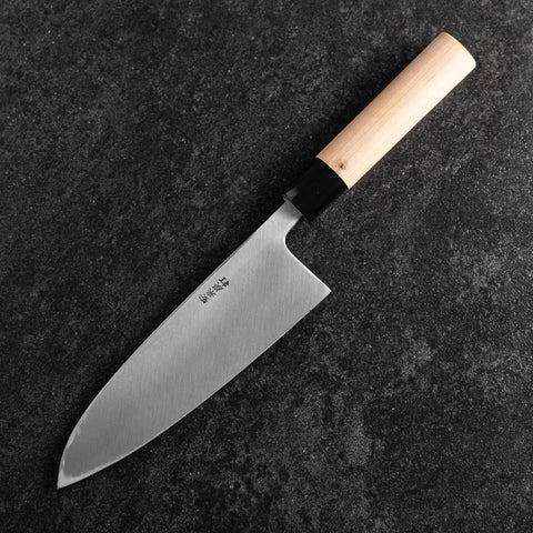 Deba White Steel #2 Kurouchi Tsuchime Manche en Cerisier 180mm-[Musashi]-[Couteaux de cuisine japonais]