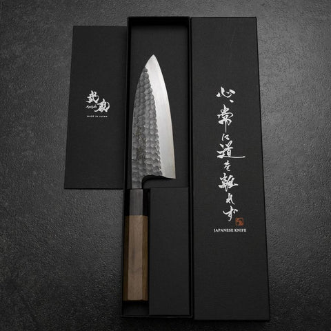 Deba White Steel #2 Kurouchi Tsuchime Manche en Noyer 150mm-[Musashi]-[Couteaux de cuisine japonais]