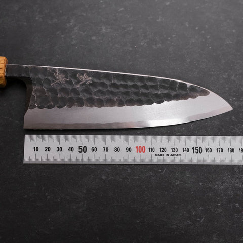Deba White Steel #2 Kurouchi Tsuchime Manche en Yaki Urushi 180mm-[Musashi]-[Couteaux de cuisine japonais]