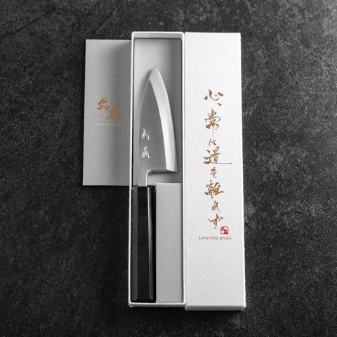 Deba White Steel #2 Poli Manche en Buffle et Ébène 120mm-[Musashi]-[Couteaux de cuisine japonais]