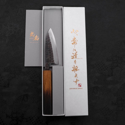 Deba White Steel #2 Kurouchi Tsuchime Manche Yaki Urushi 105mm-[Musashi]-[Couteaux de cuisine japonais]