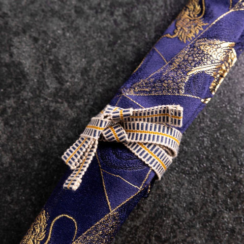 Étui à Couteaux Style Japonais Musashi Bleu Marine et Doré Dragon 1 Pochette Fait Main-[Musashi]-[Couteaux de cuisine japonais]