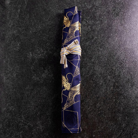 Étui à Couteaux Style Japonais Musashi Bleu Marine et Doré Dragon 1 Pochette Fait Main-[Musashi]-[Couteaux de cuisine japonais]