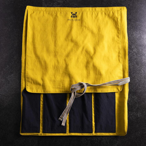 Étui à Couteaux Style Japonais Musashi Bleu Marine et Doré Dragon 4 Pochette Fait Main-[Musashi]-[Couteaux de cuisine japonais]