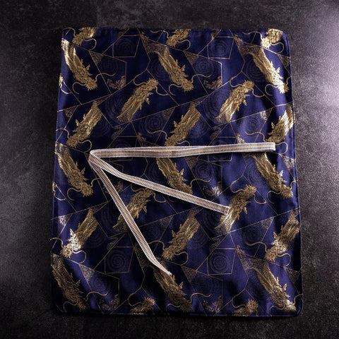 Étui à Couteaux Style Japonais Musashi Bleu Marine et Doré Dragon 4 Pochette Fait Main-[Musashi]-[Couteaux de cuisine japonais]