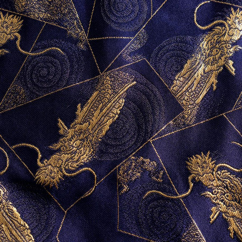 Étui à Couteaux Style Japonais Musashi Bleu Marine et Doré Dragon 4 Pochette Fait Main-[Musashi]-[Couteaux de cuisine japonais]