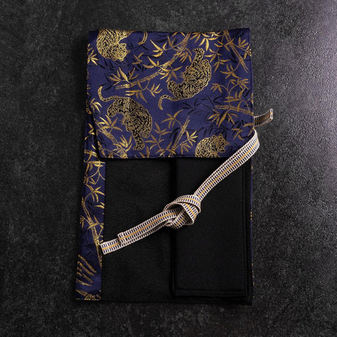 Étui à Couteaux Style Japonais Musashi Bleu Marine et Doré Tigre 1 Pochette Fait Main-[Musashi]-[Couteaux de cuisine japonais]