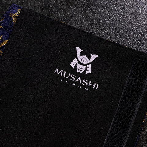 Étui à Couteaux Style Japonais Musashi Bleu Marine et Doré Tigre 1 Pochette Fait Main-[Musashi]-[Couteaux de cuisine japonais]