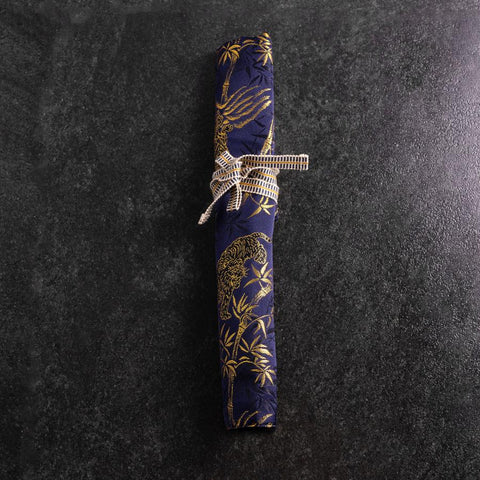 Étui à Couteaux Style Japonais Musashi Bleu Marine et Doré Tigre 1 Pochette Fait Main-[Musashi]-[Couteaux de cuisine japonais]