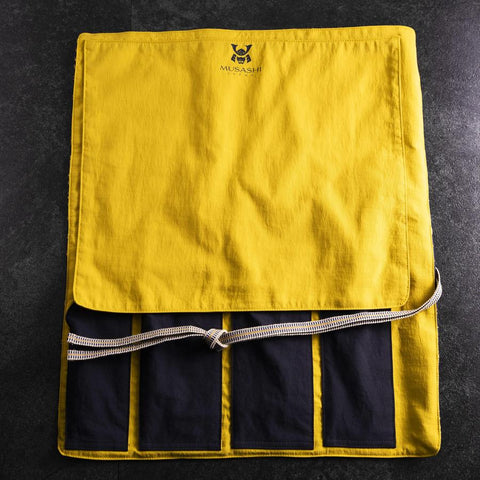 Étui à Couteaux Style Japonais Musashi Bleu Marine et Doré Tigre 4 Pochette Fait Main-[Musashi]-[Couteaux de cuisine japonais]