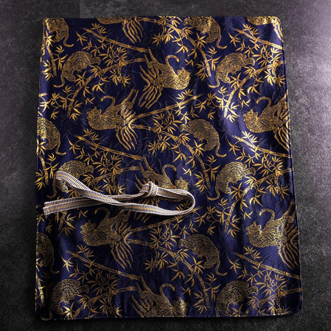 Étui à Couteaux Style Japonais Musashi Bleu Marine et Doré Tigre 4 Pochette Fait Main-[Musashi]-[Couteaux de cuisine japonais]