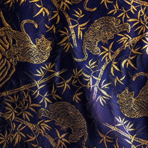 Étui à Couteaux Style Japonais Musashi Bleu Marine et Doré Tigre 4 Pochette Fait Main-[Musashi]-[Couteaux de cuisine japonais]