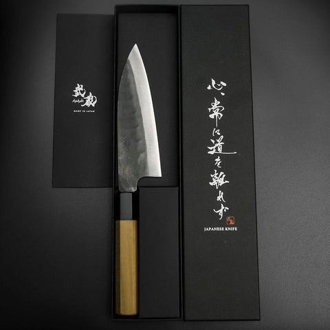 Funayuki Blue Steel #1 Revêtement inox Kurouchi Manche en Buffle et Magnolia 165mm-[Musashi]-[Couteaux de cuisine japonais]