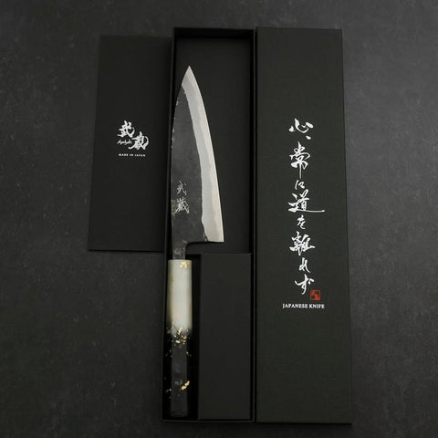 Funayuki Blue Steel #2 Kurouchi Manche Océan Noir Blanc et Or 165mm-[Musashi]-[Couteaux de cuisine japonais]