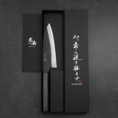 Funayuki Sabaki Blue Steel #1 Kurouchi Manche en Buffle et Ébène 180mm-[Musashi]-[Couteaux de cuisine japonais]