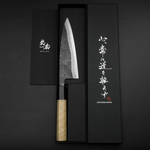 Funayuki Sabaki Blue Steel #1 Kurouchi Manche en Buffle et Magnolia 160mm-[Musashi]-[Couteaux de cuisine japonais]