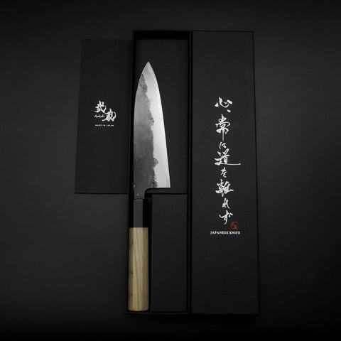 Funayuki Sabaki Blue Steel #1 Kurouchi Manche en Buffle et Magnolia 165mm-[Musashi]-[Couteaux de cuisine japonais]