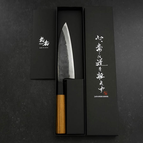 Funayuki Sabaki Blue steel #2 Kurouchi Manche en Buffle et Bois de Teck 165mm-[Musashi]-[Couteaux de cuisine japonais]