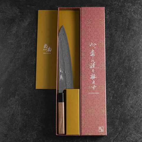 Gyuto 440C Nashiji Damas Manche en Noyer 210mm-[Musashi]-[Couteaux de cuisine japonais]