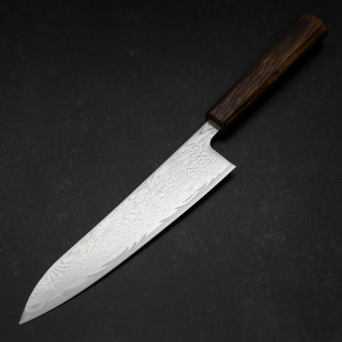 Gyuto AUS-10 Damas à Vague en Nickel Manche Sumi Urushi 210mm-[Musashi]-[Couteaux de cuisine japonais]