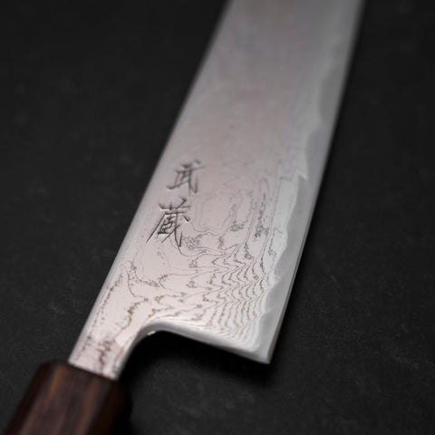 Gyuto AUS-10 Damas à Vague en Nickel Manche Sumi Urushi 210mm-[Musashi]-[Couteaux de cuisine japonais]