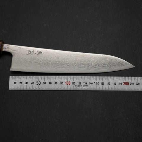 Gyuto AUS-10 Damas à Vague en Nickel Manche Sumi Urushi 210mm-[Musashi]-[Couteaux de cuisine japonais]