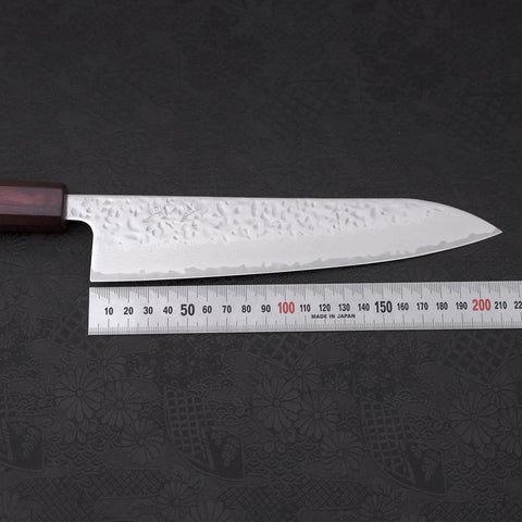 Gyuto AUS-10 Miroir Tsuchime Damas Manche Urushi Pourpre 210mm-[Musashi]-[Couteaux de cuisine japonais]