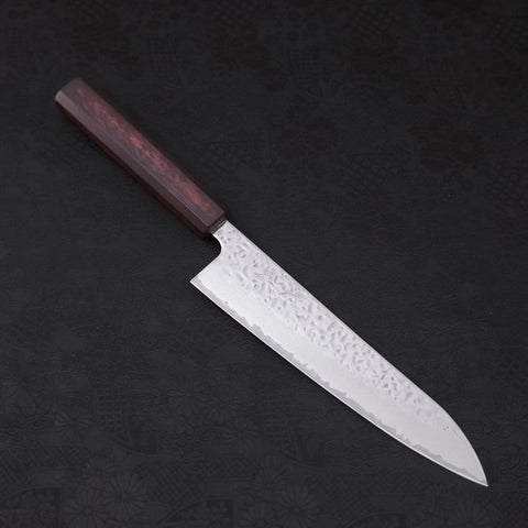 Gyuto AUS-10 Miroir Tsuchime Damas Manche Urushi Pourpre 210mm-[Musashi]-[Couteaux de cuisine japonais]
