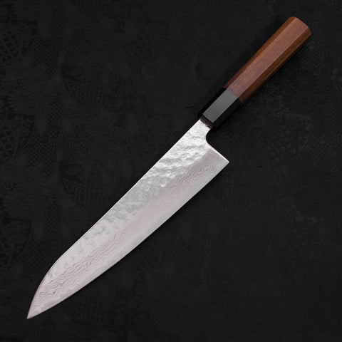 Gyuto AUS-10 Miroir Tsuchime Damas Manche en Buffle et Bois de Teck 210mm-[Musashi]-[Couteaux de cuisine japonais]