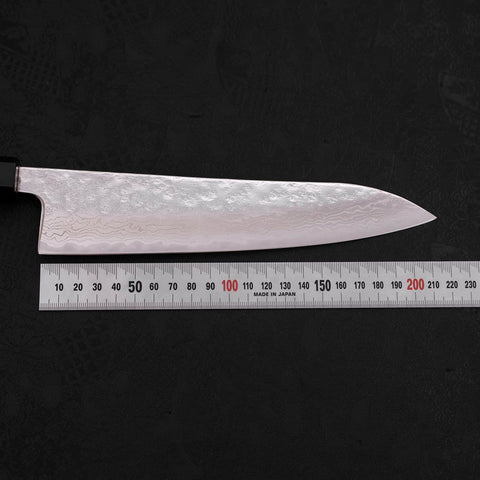 Gyuto AUS-10 Miroir Tsuchime Damas Manche en Buffle et Bois de Teck 210mm-[Musashi]-[Couteaux de cuisine japonais]