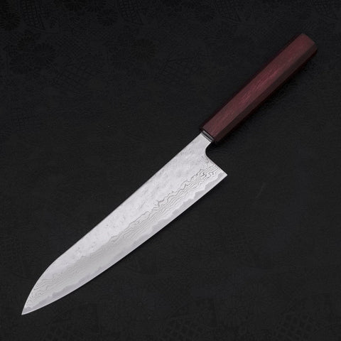 Gyuto AUS-10 Nashiji Damas Manche Urushi Pourpre 210mm-[Musashi]-[Couteaux de cuisine japonais]