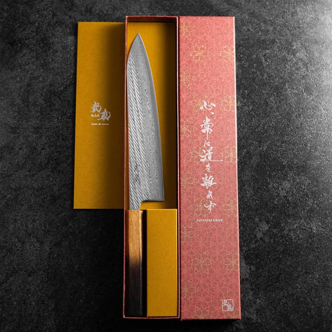 Gyuto AUS-10 Nawame Damas Manche Yaki Urushi 240mm-[Musashi]-[Couteaux de cuisine japonais]