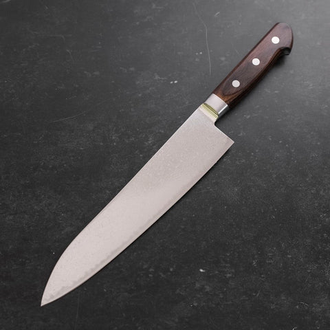 Gyuto AUS-10 Nickel en Vagues Damas Manche Occidental Marron 210mm-[Musashi]-[Couteaux de cuisine japonais]