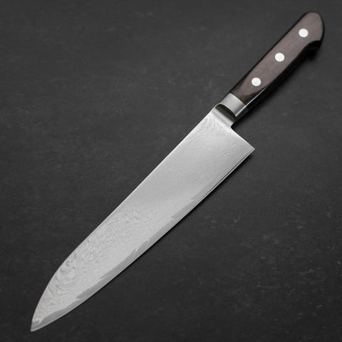 Gyuto AUS-10 Nickel en Vagues Damas Manche Occidental Marron 210mm-[Musashi]-[Couteaux de cuisine japonais]