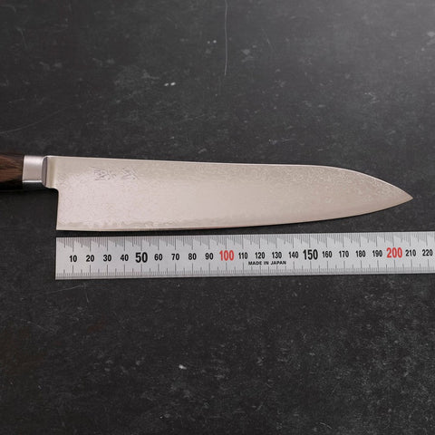 Gyuto AUS-10 Nickel en Vagues Damas Manche Occidental Marron 210mm-[Musashi]-[Couteaux de cuisine japonais]