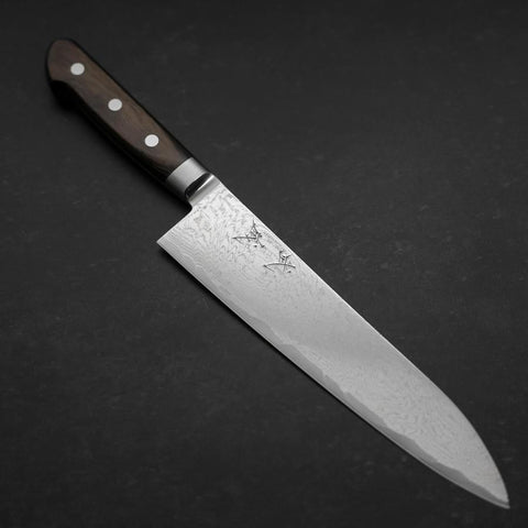 Gyuto AUS-10 Nickel en Vagues Damas Manche Occidental Marron 210mm-[Musashi]-[Couteaux de cuisine japonais]