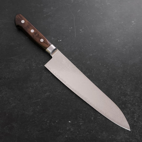 Gyuto AUS-10 Nickel en Vagues Damas Manche Occidental Marron 210mm-[Musashi]-[Couteaux de cuisine japonais]