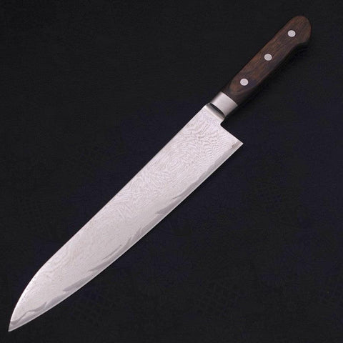 Gyuto AUS-10 Nickel en Vagues Damas Manche Occidental Marron 240mm-[Musashi]-[Couteaux de cuisine japonais]