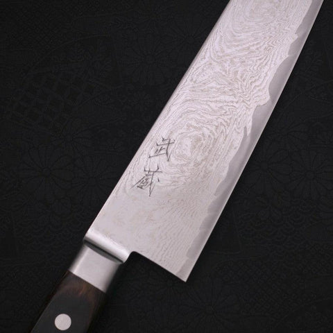 Gyuto AUS-10 Nickel en Vagues Damas Manche Occidental Marron 240mm-[Musashi]-[Couteaux de cuisine japonais]