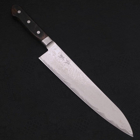 Gyuto AUS-10 Nickel en Vagues Damas Manche Occidental Marron 240mm-[Musashi]-[Couteaux de cuisine japonais]