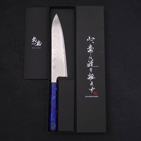 Gyuto AUS-10 Nickel en Vagues Damas Manche Océan Bleu 180mm-[Musashi]-[Couteaux de cuisine japonais]