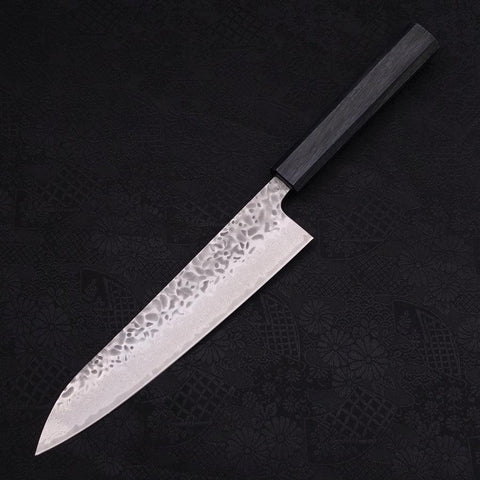 Gyuto AUS-10 Tsuchime Damas Manche Urushi Bleu Sombre 210mm-[Musashi]-[Couteaux de cuisine japonais]
