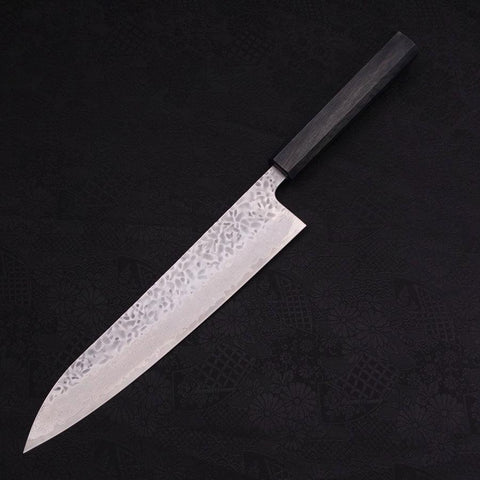 Gyuto AUS-10 Tsuchime Damas Manche Urushi Bleu Sombre 240mm-[Musashi]-[Couteaux de cuisine japonais]
