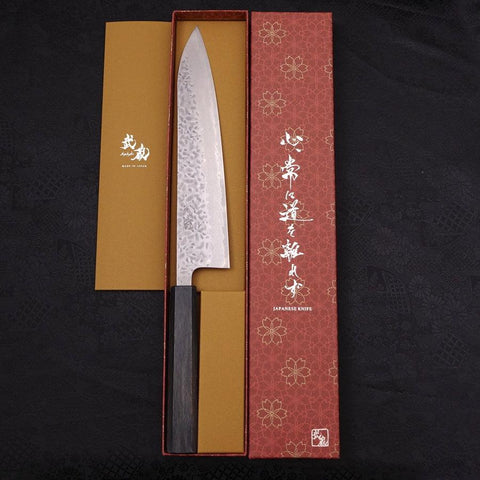 Gyuto AUS-10 Tsuchime Damas Manche Urushi Bleu Sombre 240mm-[Musashi]-[Couteaux de cuisine japonais]