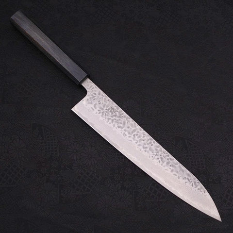 Gyuto AUS-10 Tsuchime Damas Manche Urushi Bleu Sombre 240mm-[Musashi]-[Couteaux de cuisine japonais]
