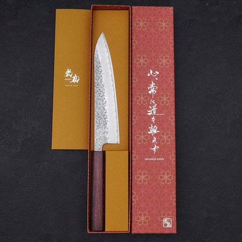 Gyuto AUS-10 Tsuchime Damas Manche Urushi Pourpre 210mm-[Musashi]-[Couteaux de cuisine japonais]