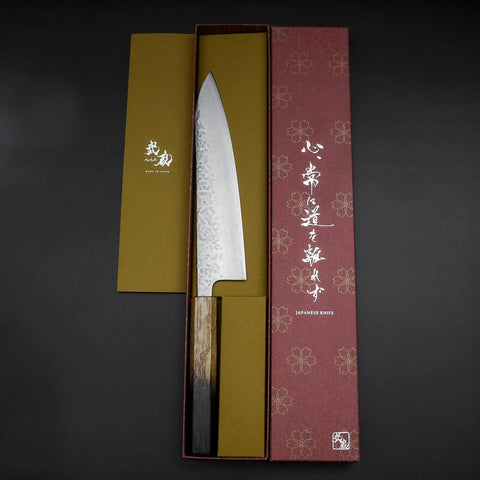 Gyuto AUS-10 Tsuchime Damas Manche Yaki Urushi 210mm-[Musashi]-[Couteaux de cuisine japonais]
